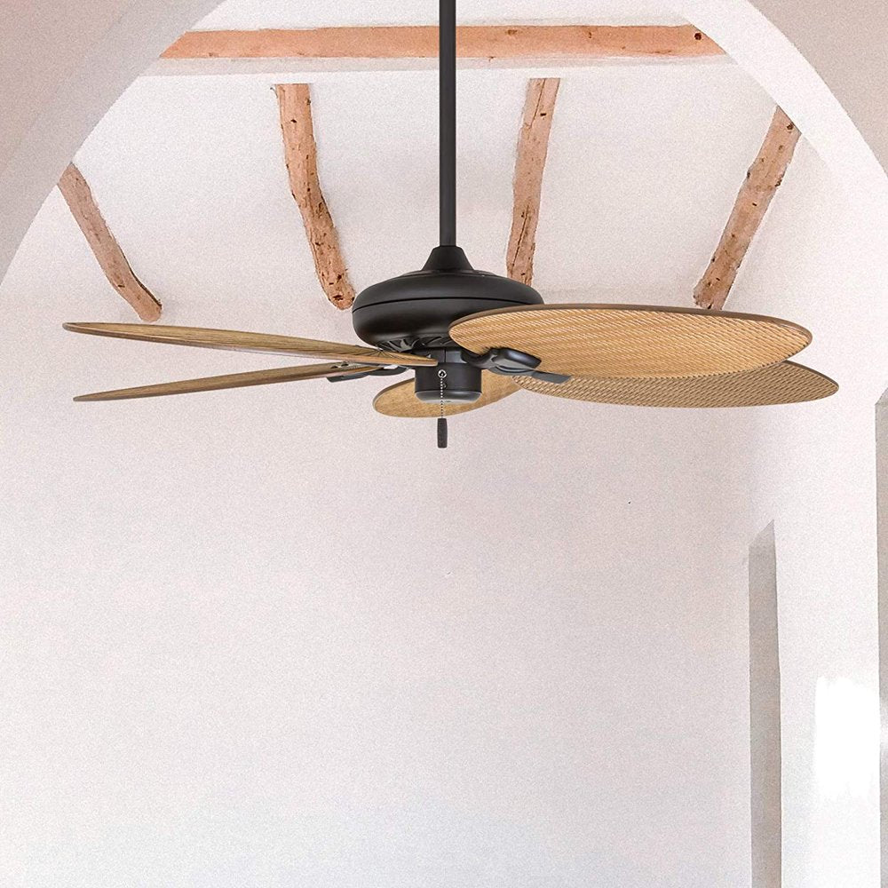 Honeywell Palm Valley 52" Bronze Tropical Ceiling Fan with 5 Palm Blades, 4 Arm Light Kit, Pull Chains & Reverse Airflow