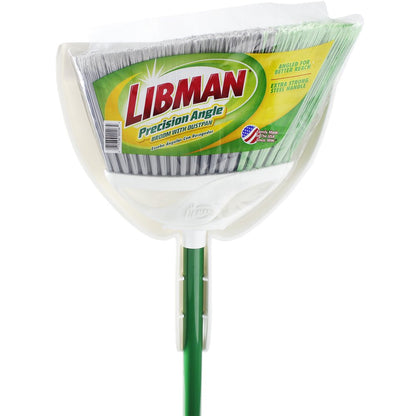 Libman Precision Angle Broom Dustpan Green Electrostatic Powder Coated Steel Handel PET Broom Fibers