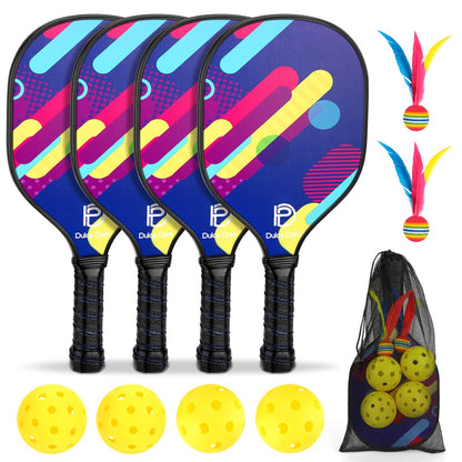  Wood Pickleball Paddles Set of 4 with Mesh Bag, 4 Pickleballs (Indoor/Outdoor) and 2 Cricket Balls, Classic 9-Ply Basswood Wooden Pickleball Rackets with Safe Edge Guard, Cushion Grip