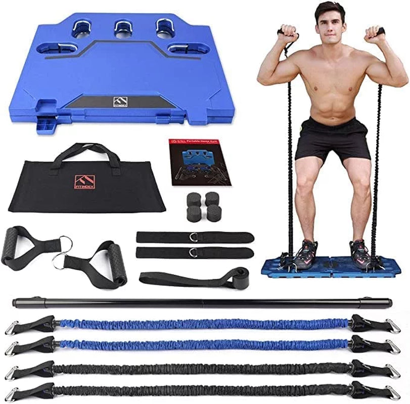  Portable Home Gym - Exercise Equipment with Resistance Bands Bar, Muscle Build Workout Equipment, Full-Body Fitness Equipment