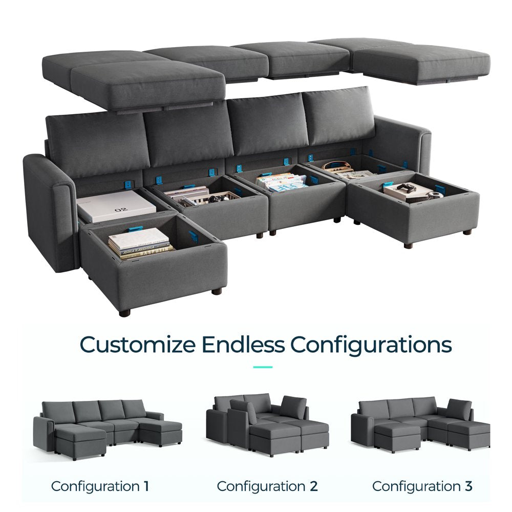 LINSY HOME Modular Couches and Sofas Sectional with Storage Sectional Sofa U Shaped Sectional Couch with Reversible Chaises, Teal