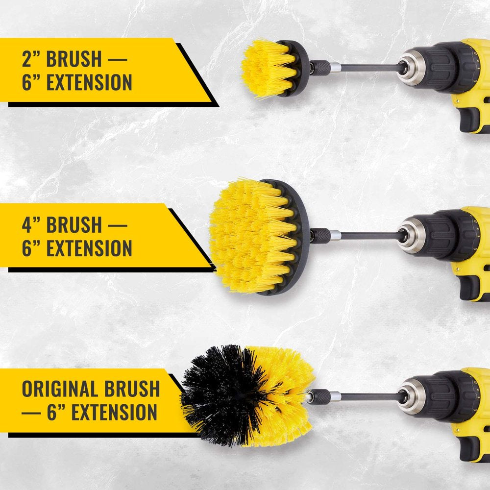 5 Pack Drill Brush Attachments Set Power Scrubber Cleaning Brush Bathroom Scrub Brushes Corners Cleaning Brush kit with Extend Long Attachment for Grout, Floor, Tub, Shower, Tile, Kitchen