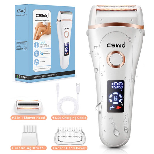 3 IN 1 Women Electric Shaver, Painless Lady Razor Waterproof Wet & Dry, USB Rechargeable Low Noise Body Hair Remover Epilator Bikini Trimmer Grooming Kit W/ LED Display for Face Legs Armpit Underarms