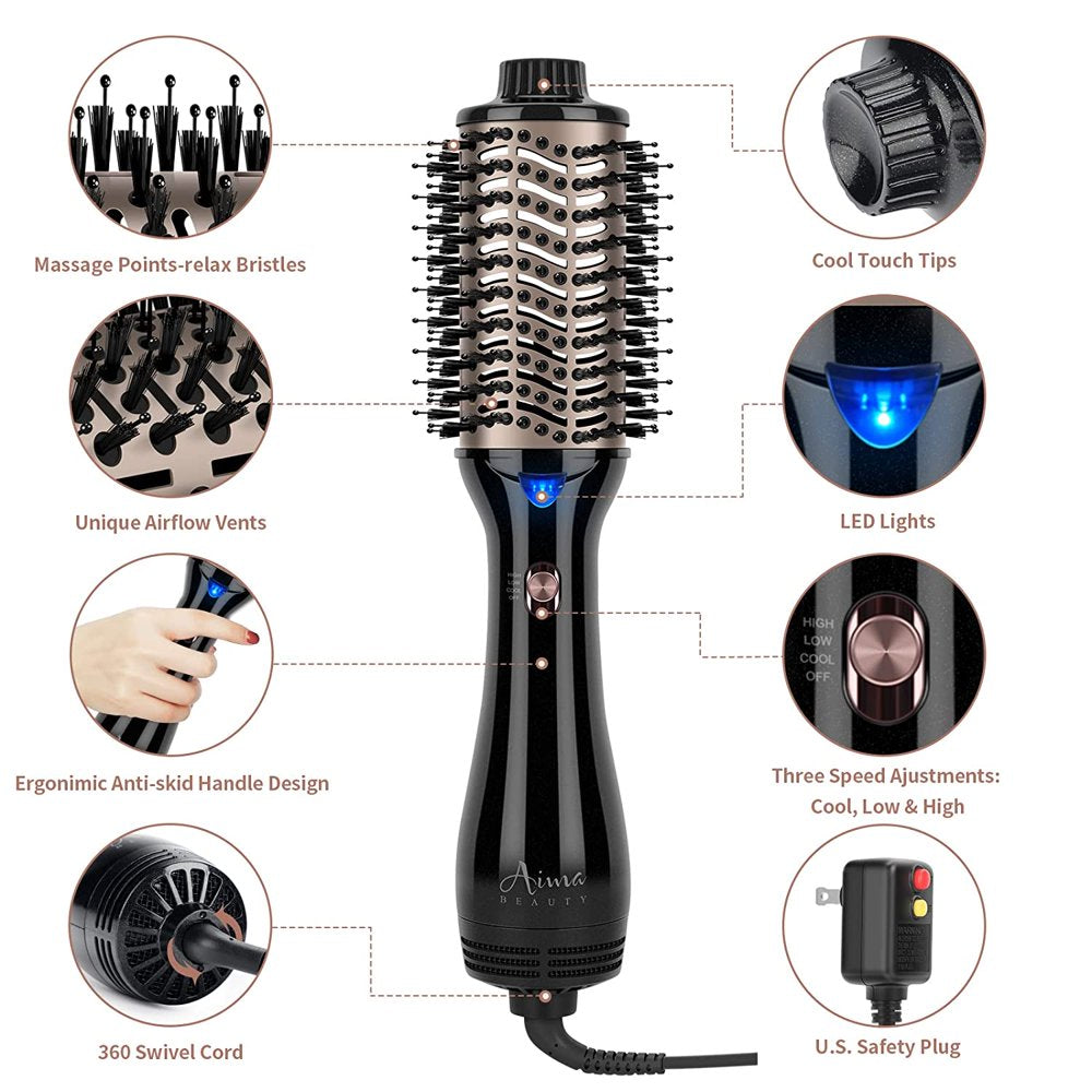 Hair Dryer Brush & Aima Beauty One-Step Volumizer Hot Air Brush, Black Blow Dryer Brush