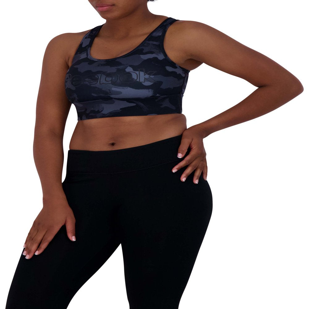 Reebok Women's Gravity Long Line Camo Print Sports Bra with Removable Cups