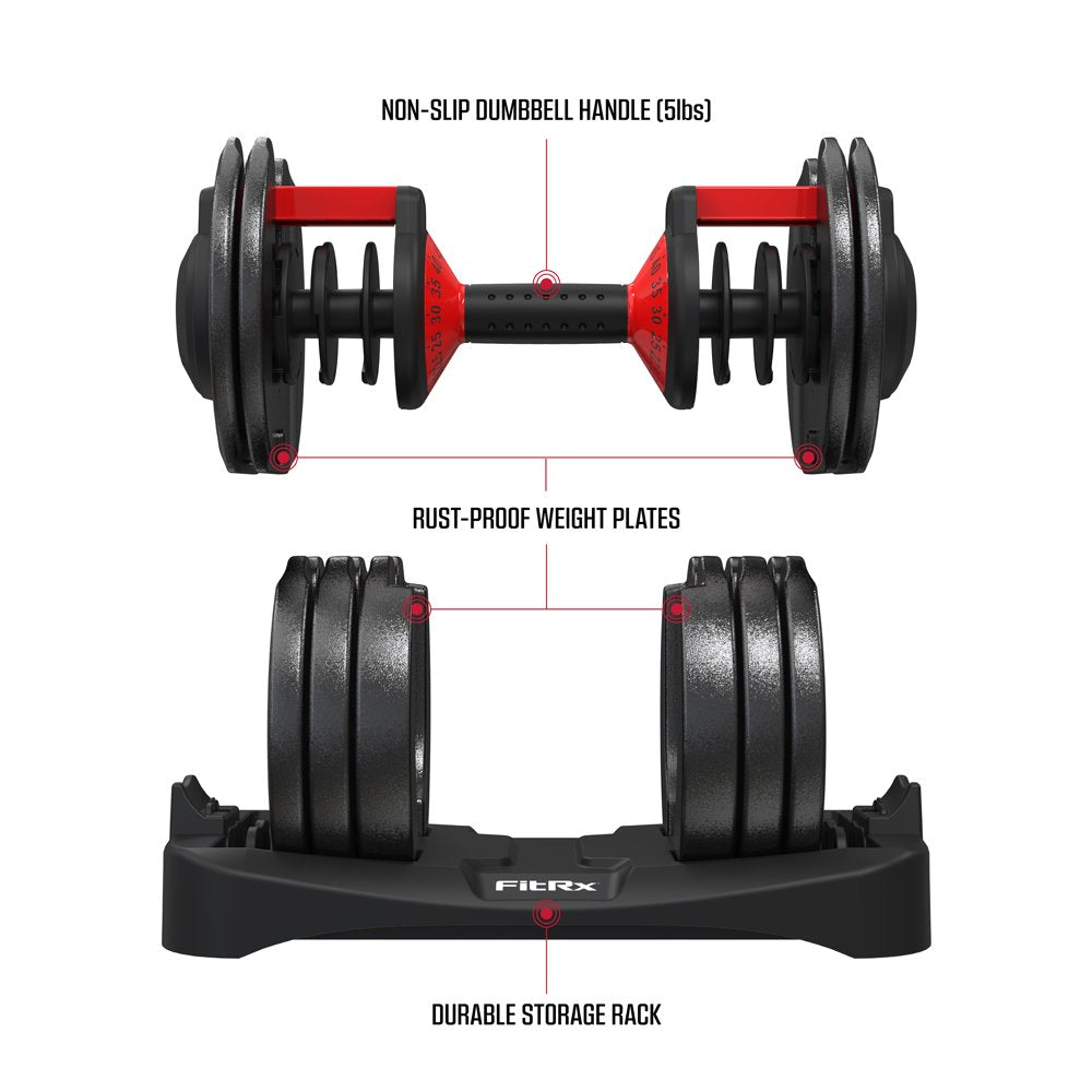 FitRx SmartBell XL, 10-90 lbs. Quick-Select Adjustable Dumbbell, Black, Single