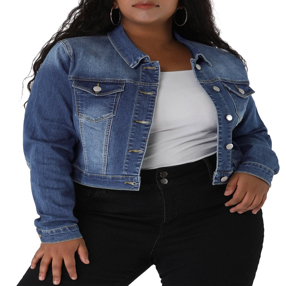  Women's Plus Size Jean Button Outfits Fashion Cropped Denim Jackets