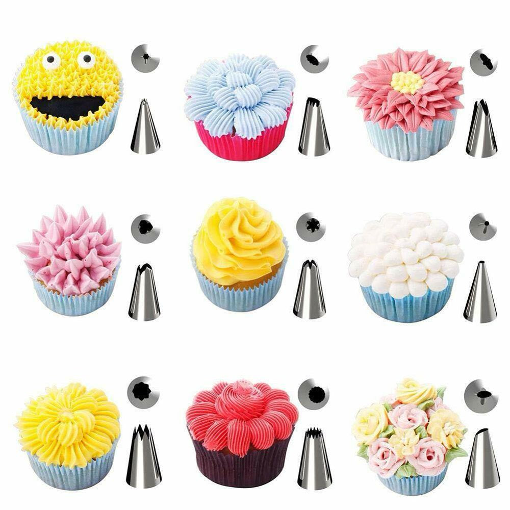 42Pcs Cake Decorating Supplies Set Baking Supplies Kit,36 Icing Tips + 2 Silicone Pastry Bag + 2 Flower Nails + 2 Reusable Plastic Couplers Frosting Tools Piping Tips Set