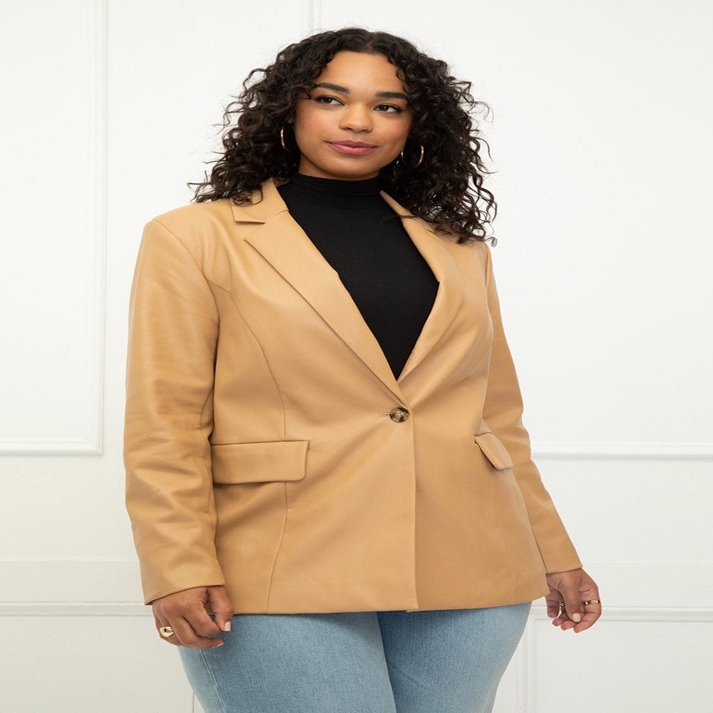  Women'S plus Size Faux Leather Blazer