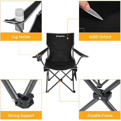 KingCamp Lightweight Camping Chairs Folding Chairs Portable Lawn Chairs Fold Up Patio Chair for Adults Black