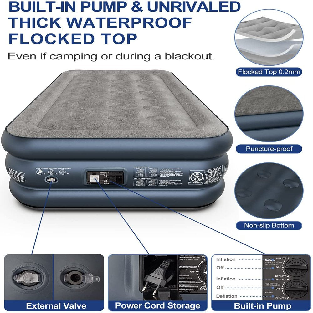 Air Mattress, Inflatable Airbed with Built-In Pump for Guest Home Camping Travel, 550Lb Max, (Twin Size 18")