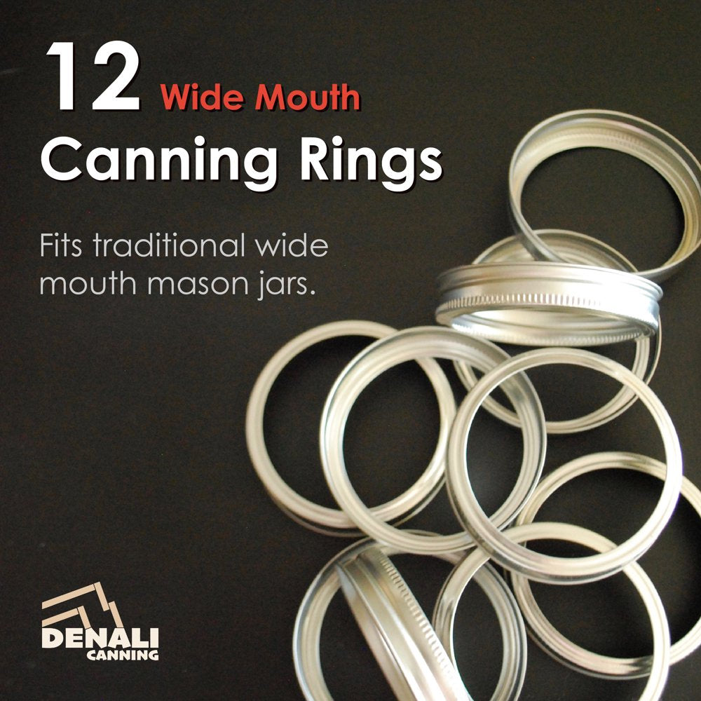 Denali Wide Mouth Canning Rings | 12-Pack | Forged Steel Bands | Fits Traditional Mason Jars, Ball or Kerr | Denali is a USA Company