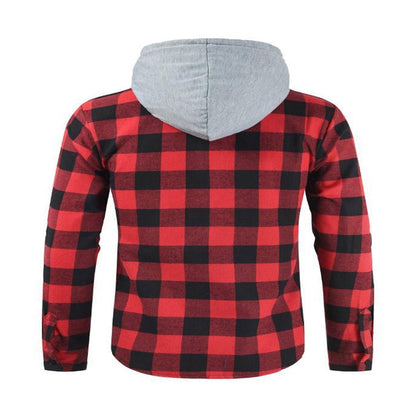 Mens Thermal Flannel Shirts Jackets with Hood Button Down Long Sleeve Big and Tall Plaid Jackets