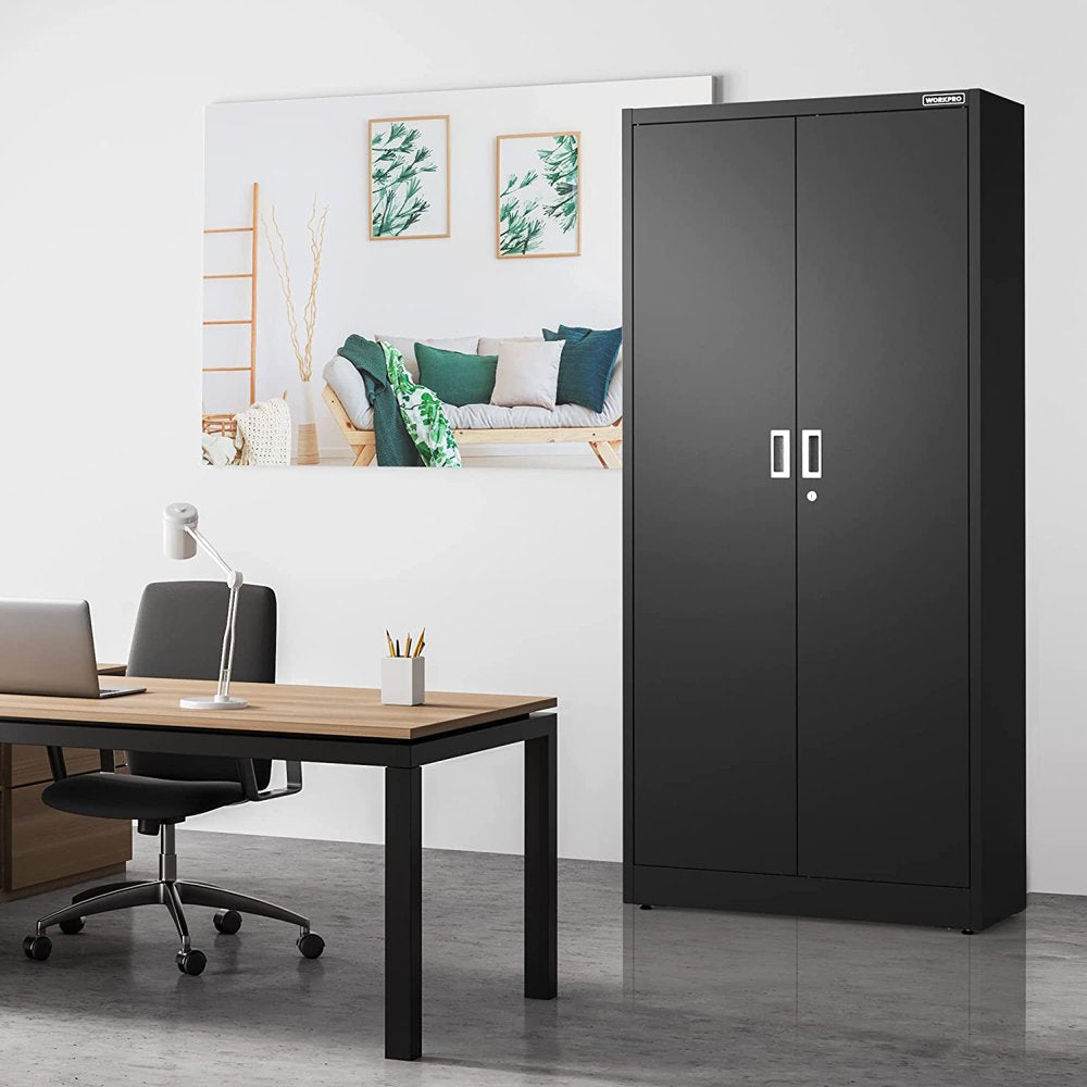 WORKPRO Storage Cabinet, Metal Garage Cabinets with Doors and Shelves, Tall Locking Steel Cabinet for Tools, Office, Home, Shops, Black, 71" H x 31-1/2" W x 15-3/4" D, 900 lbs Load Capacity (Total)