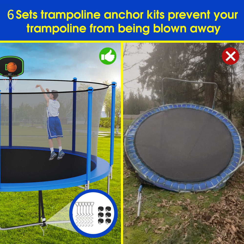 16FT Trampoline for 8-9 Kids Adults with Basketball Hoop, Ladder, Light, Sprinkler, Socks, ASTM Approved Outdoor Heavy Duty Recreational Trampoline