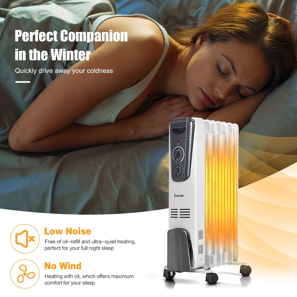 Costway 1500W Electric Oil Filled Radiator Space Heater 5.7 Fin Thermostat Room Radiant