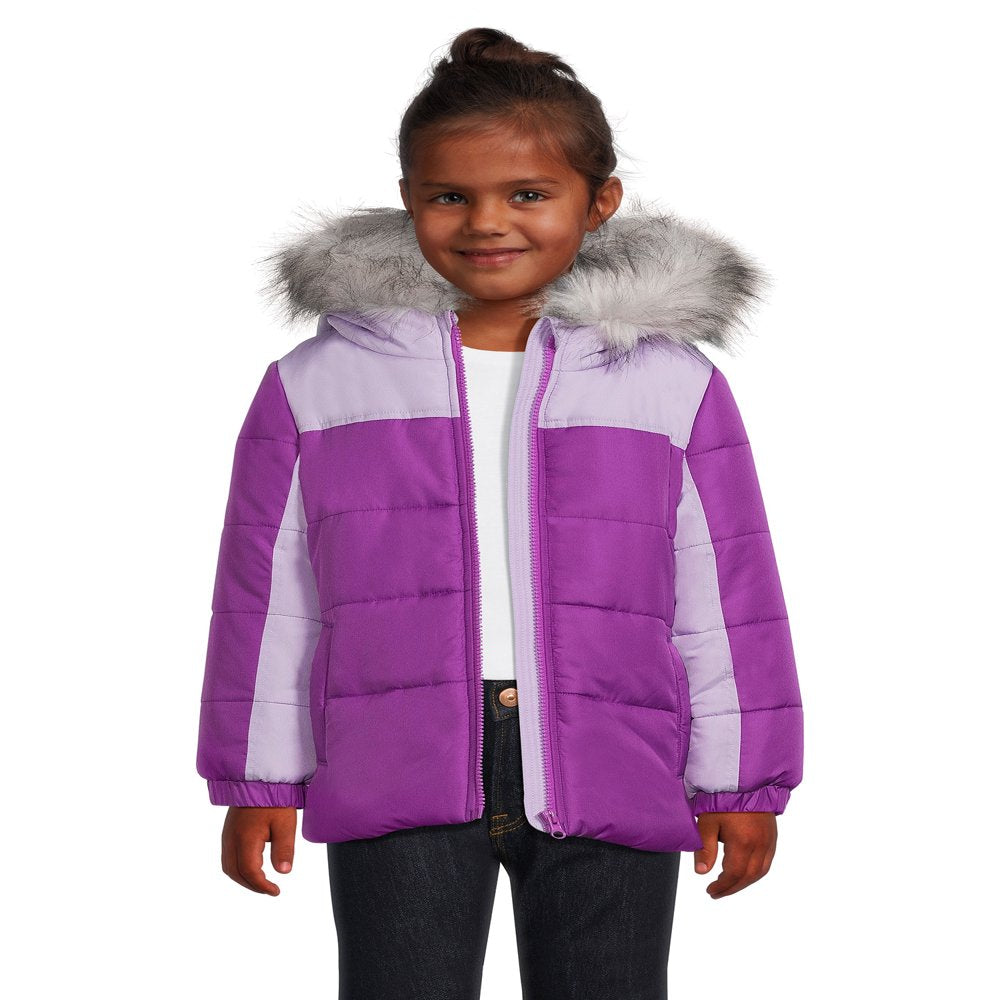 Weather Tamer Girls Hooded Long Sleeve Colorblocked Winter Puffer Coat, Sizes 4-16