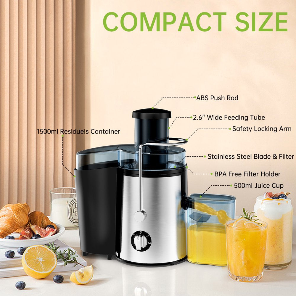 Juicer, 400W Centrifugal Juicer Machine with 3" Feed Chute for Whole Fruits and Vegetables, Juice Extractor Easy to Clean, 3 Speeds Control, Anti-Drip, , Stainless Steel, BPA Free, Silver