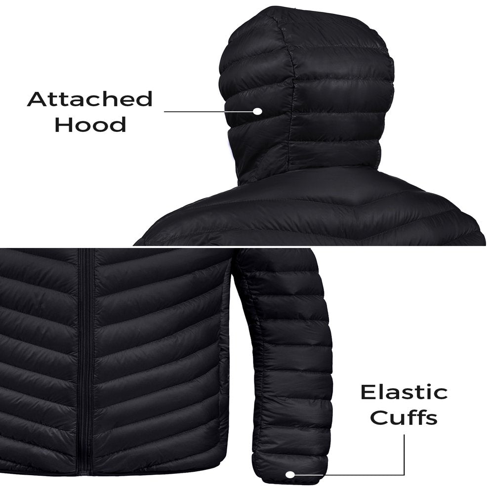  Men's Big and Tall Puffer Jacket Hooded Lightweight Spring Jacket Insulated Puffy Coat Black XL