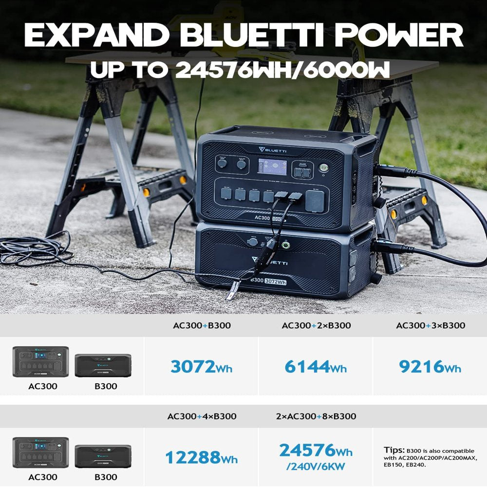 BLUETTI B300 Expansion Battery, 3072Wh LiFePO4 Battery Pack for AC300/AC200MAX Portable Power Station, Extra Battery for RV, Home Backup, Off-Grid Living