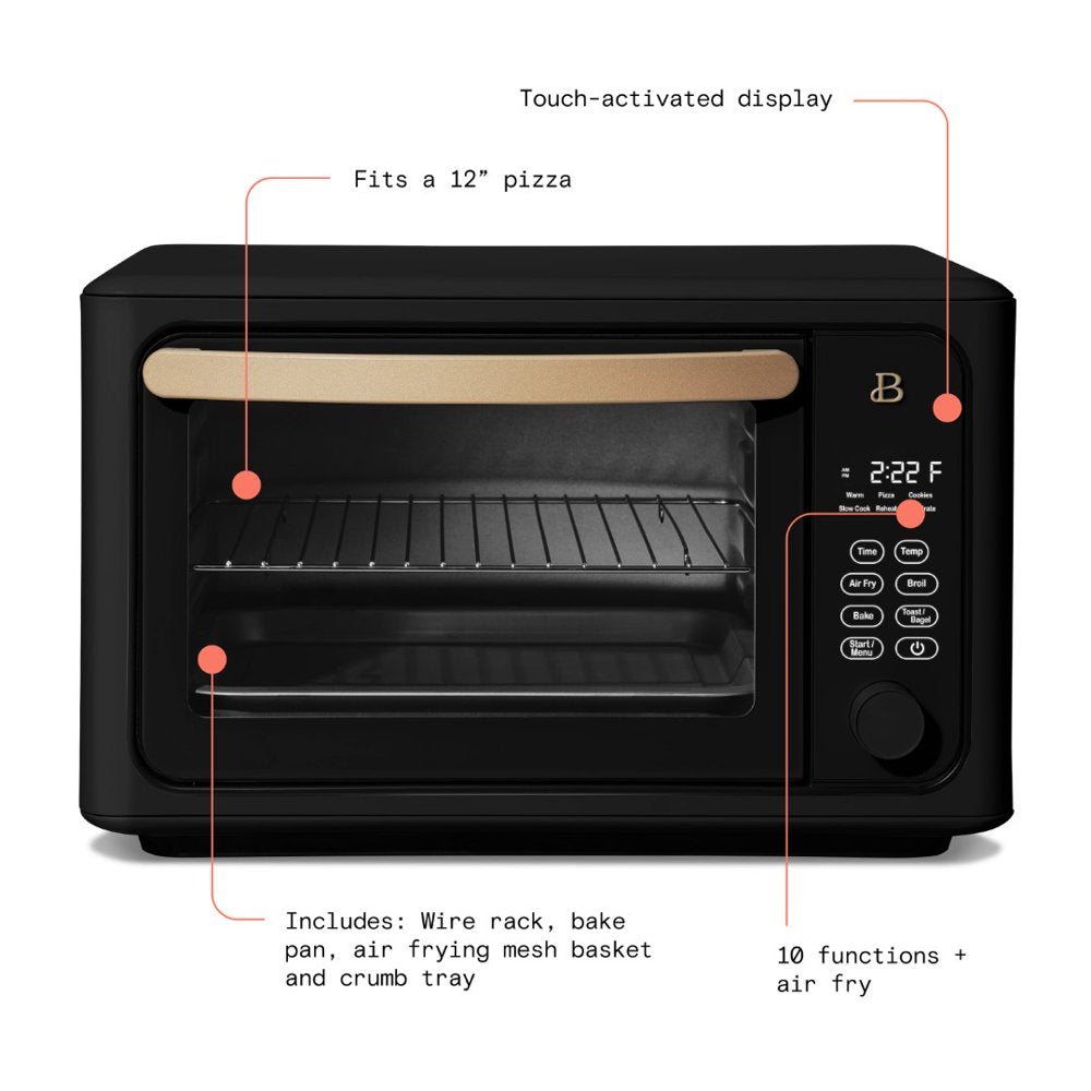 Beautiful 6 Slice Touchscreen Air Fryer Toaster Oven, Black Sesame by Drew Barrymore