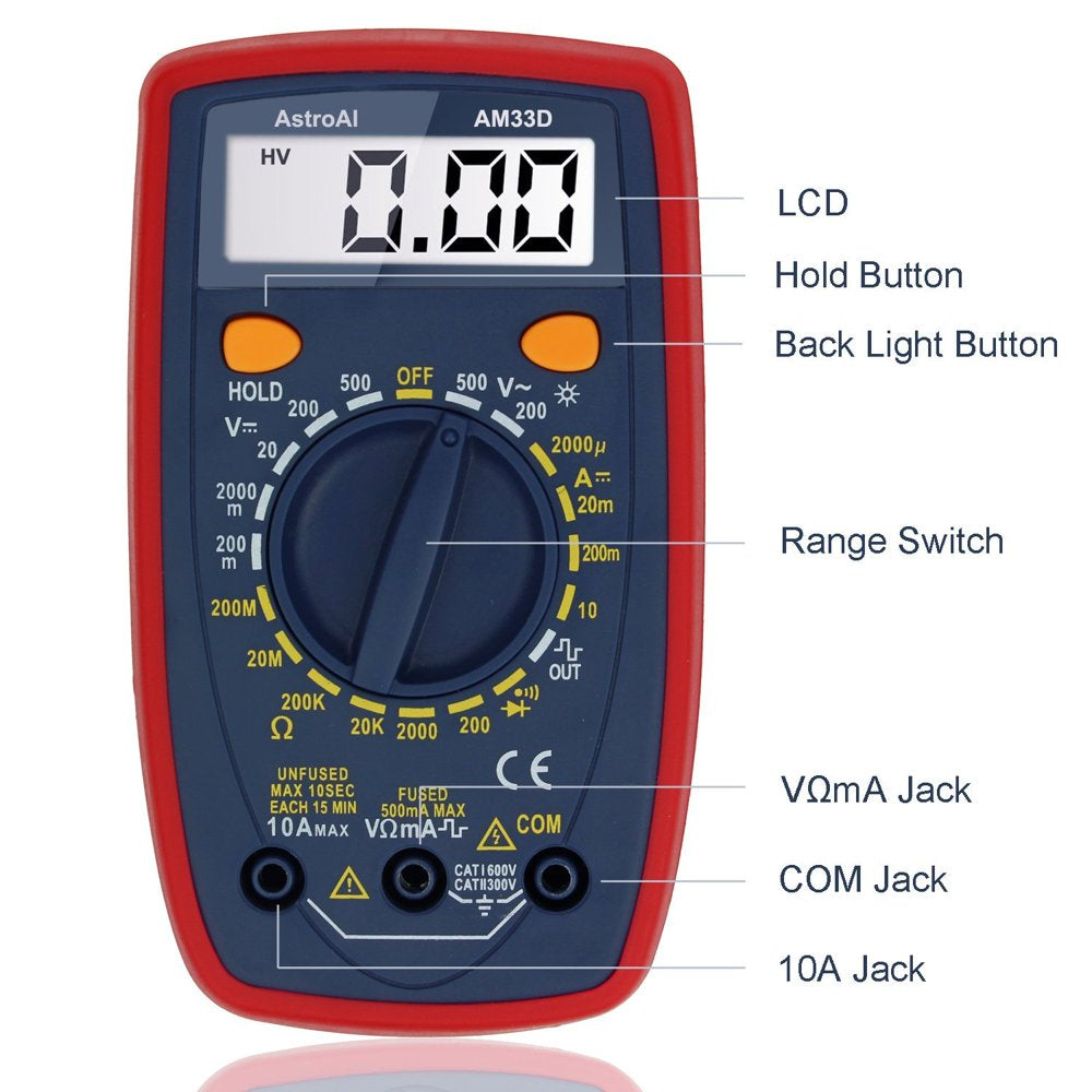 Multimeter Tester, Digital LCD Multimeter 2000 Counts, AstroAI Electrical Tester Meter, Voltmeter for Gift