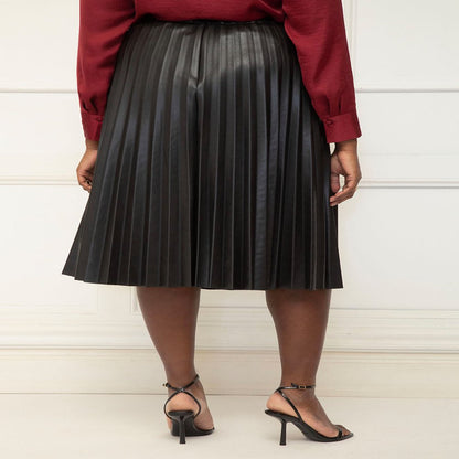  Women'S plus Pleated Faux Leather Skirt