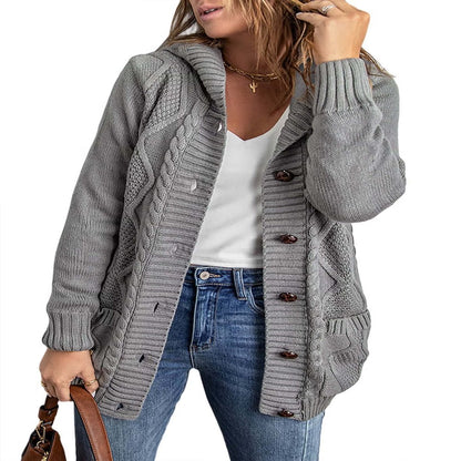 Eytino Hooded Cardigan Sweaters for Women Long Sleeve Button Down Knit Sweater Coat Outwear with Pockets