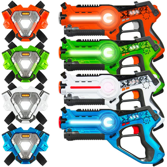 Best Choice Products Set of 4 Infrared Laser Tag Guns & Vest Set for Kids & Adults - Orange/Green/White/Blue