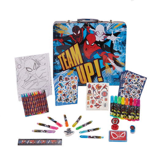 Marvel Spiderman Boys  Art Kit with Carrying Tin Gel Pens Markers Stickers 300 Pc