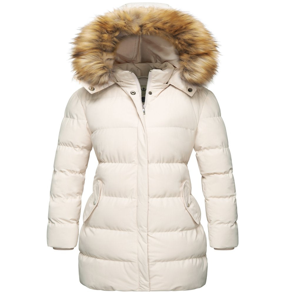 WenVen Women's Winter Puffer Coat Warm Waterproof Coat Hooded Winter Jacket Beige L