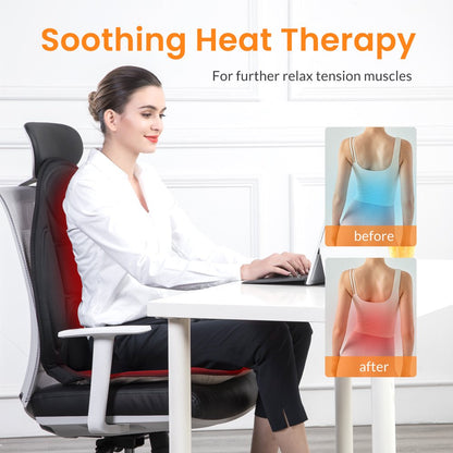 Snailax Memory Foam Vibration Seat Massager Cushion, Back Massager Chair Pad with Heat, Gifts