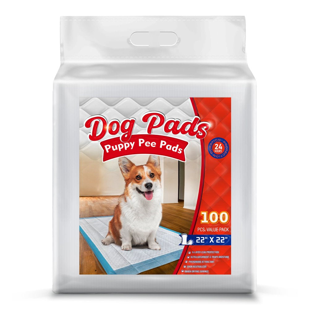 Tolobeve Puppy Pads Training Pads, Large, 22 in x 22 in, 100 Count Disposable Dog Pee Pet Pads