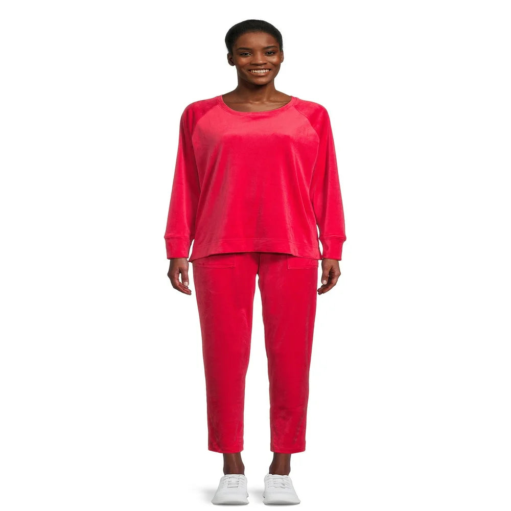 Time and Tru Women's Velour Top and Pants Set, 2-Piece, Sizes S-XXXL