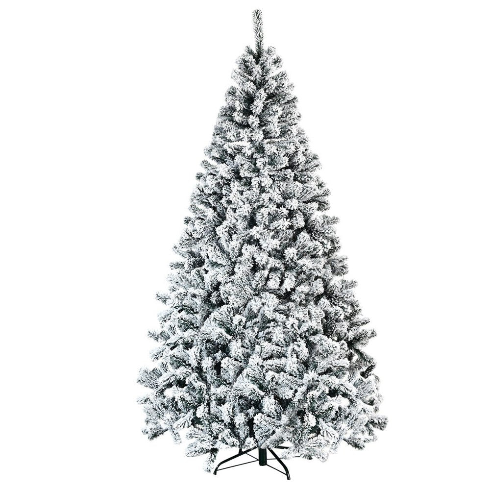 Costway 7.5ft Snow Flocked Hinged Christmas Tree Unlit Metal Stand