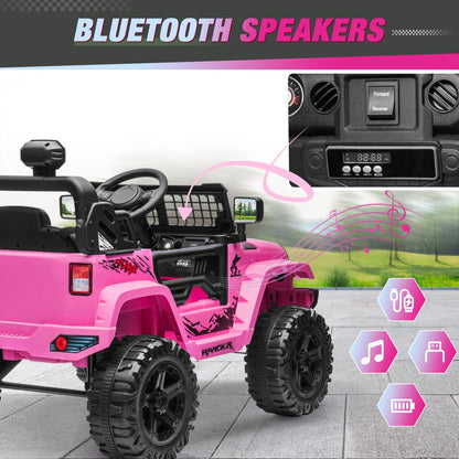 Clovercat 12V Ride On Toys Battery-Operated Jeep Car for Kids, Electric Powered Toy Truck, with Parent Remote Control, LED Lights, Bluetooth Music and Spring Suspension, Pink