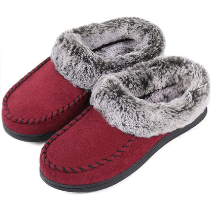 RockDove Women's Faux Fur Collar Moc Toe Clog Slipper