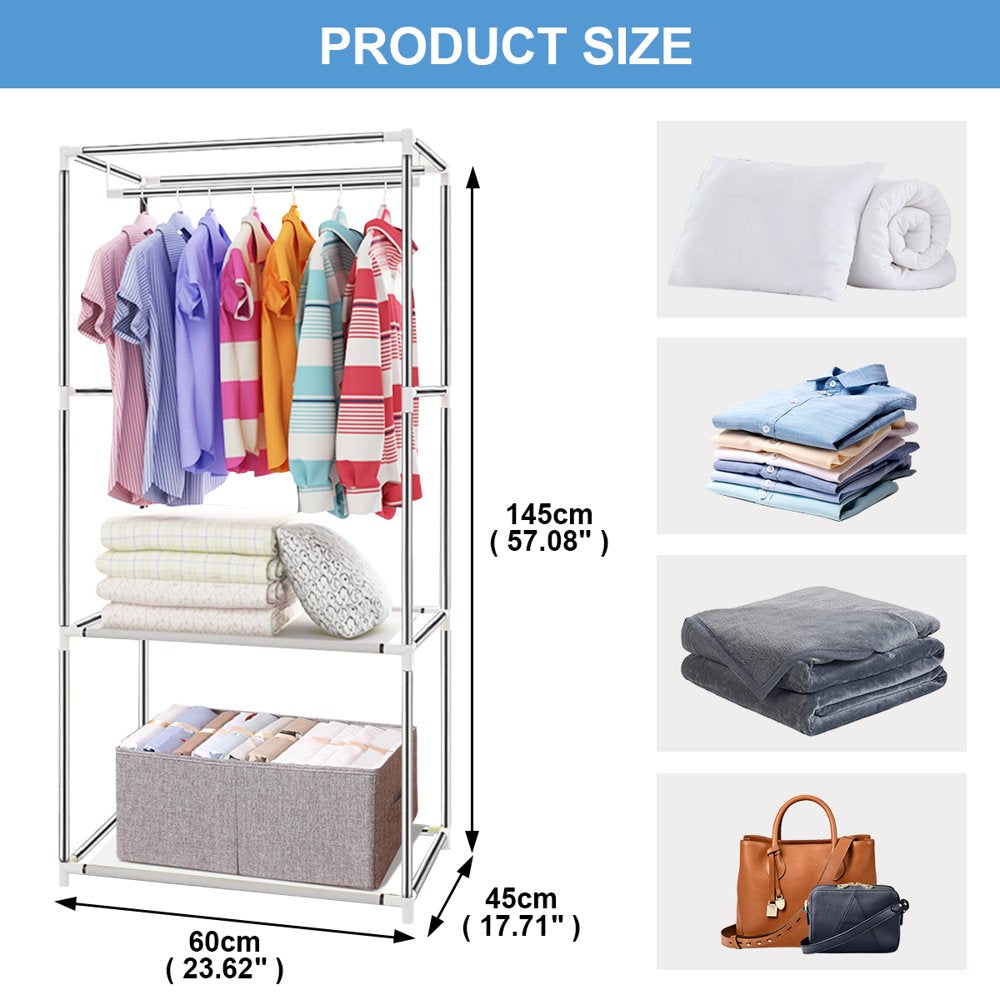 Portable Closet, 57 inch Closet Organizer with 16mm Iron Pipe, Clothes Rack with Dustproof Non-woven Fabric Cover, Wardrobe Clothes Closet Storage for Bedroom