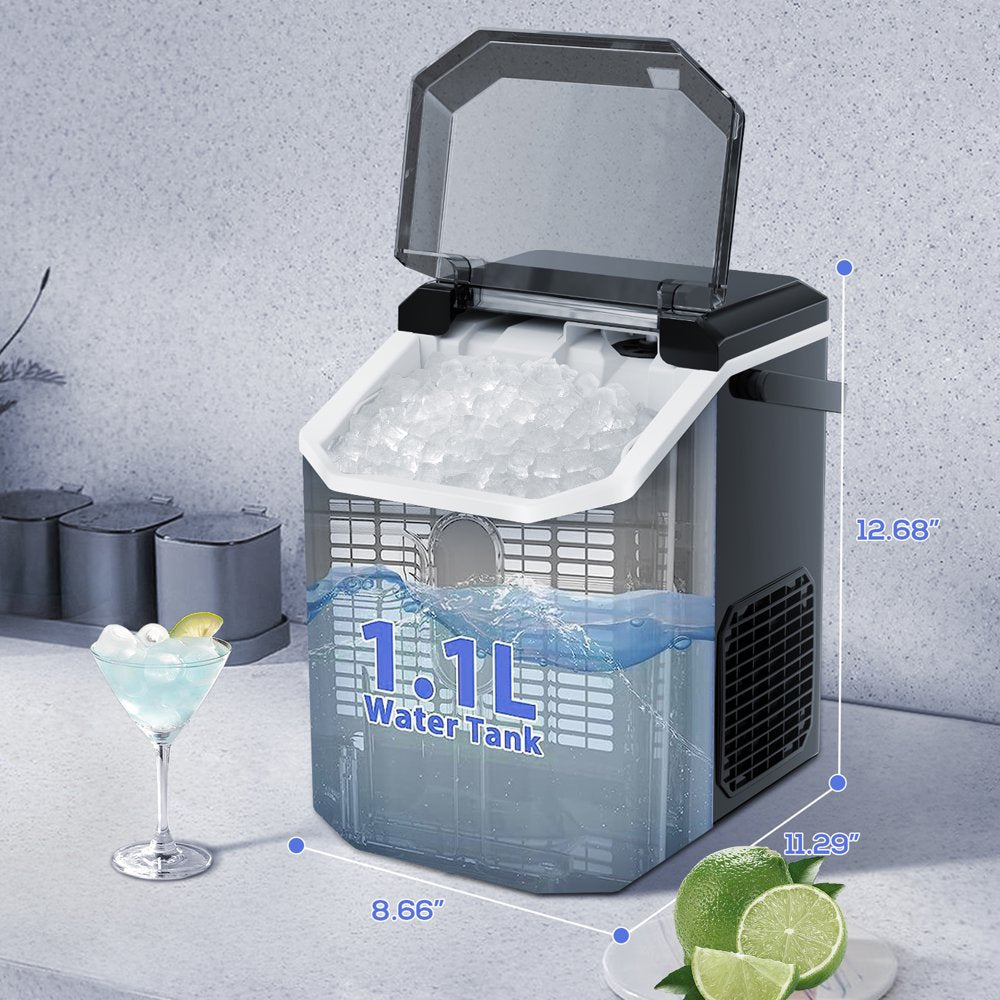 Auseo Nugget Ice Maker Countertop with Soft Chewable Pellet Ice, Portable Ice Machine with Handle, 34lbs/24H, for Kitchen/Office/Party (Black)