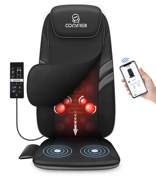 Comfier Heated Back Massager for Back Pain Relief, Massage Chair Pad Seat Cushion with APP Control -Black