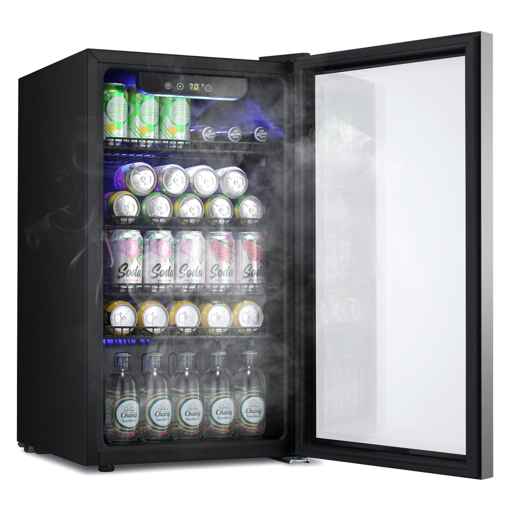 KISSAIR 3.2 Cu.ft Beverage Refrigerator Cooler -120 Can Mini Fridge, Freestanding Wine Chiller, Glass Door for Soda, Beer or Wine Constant Glass Door for Home/Office/Bar-Black