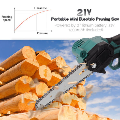  21V 6 Inch Mini Cordless Chainsaw with 2 Batteries  for Wood Cutting, Garden, Trimming Branch