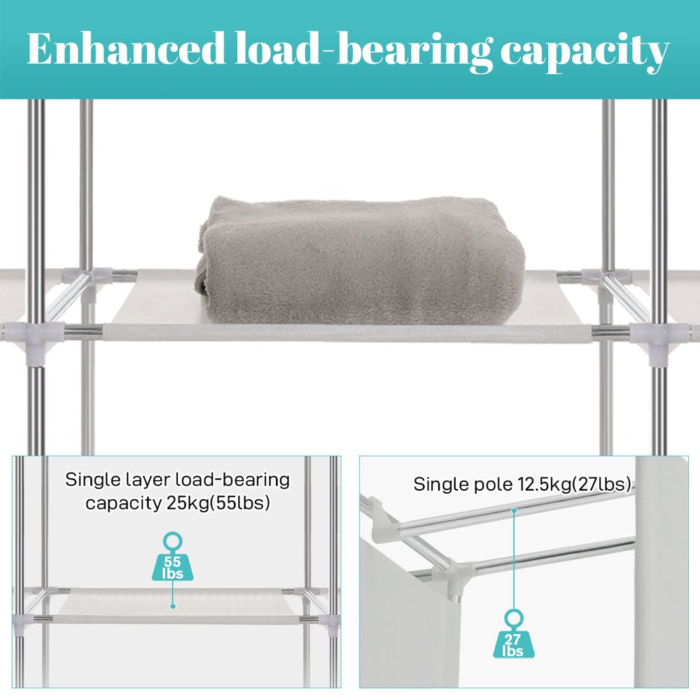 Portable Closet Storage Organizer Clothes Wardrobe Shoe Clothing Rack Shelf Dustproof Non-woven Fabric,Quick and Easy to Assemble