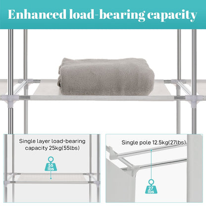 Portable Closet Storage Organizer Clothes Wardrobe Shoe Clothing Rack Shelf Dustproof Non-woven Fabric,Quick and Easy to Assemble