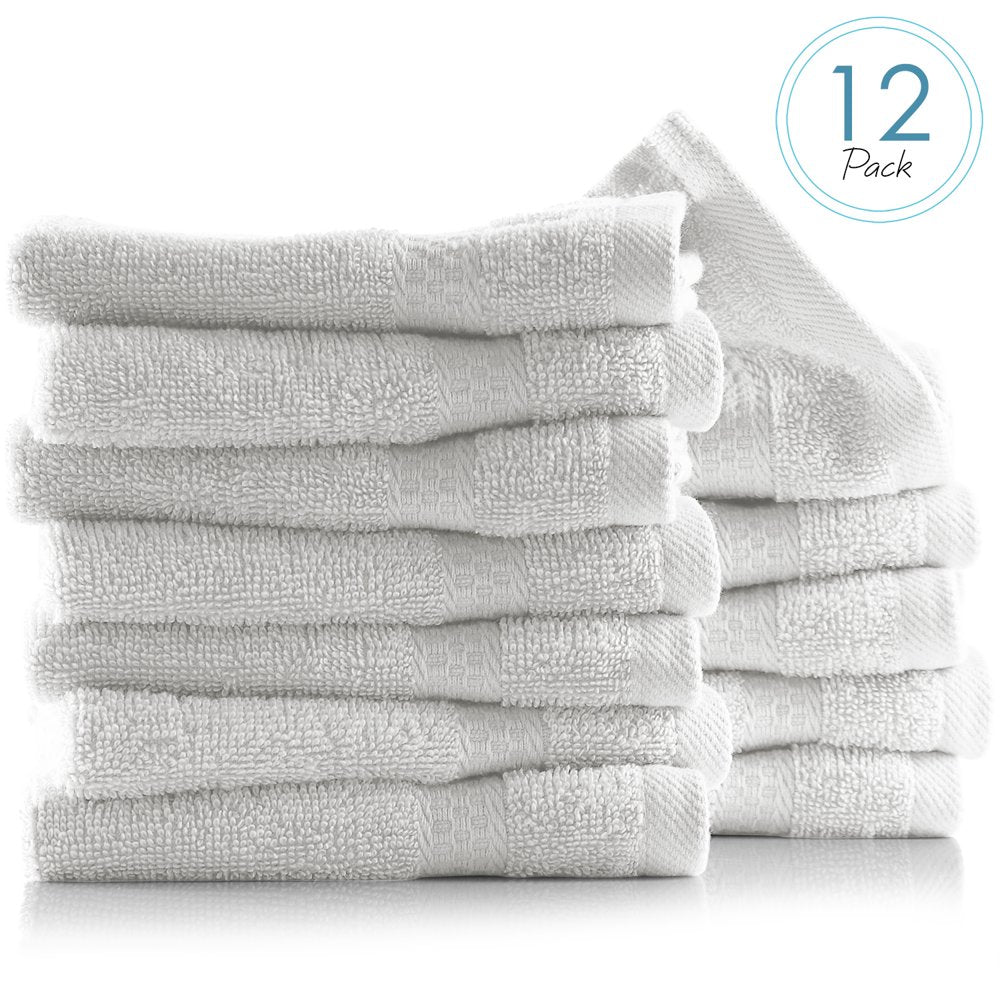  Bath Towel Collection, 100% Cotton Luxury Set of 12 Multipurpose Wash Cloths - Cream