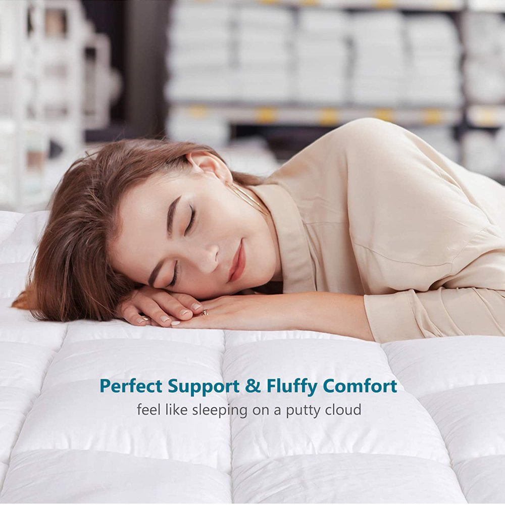 INGALIK Queen Mattress Topper, Extra Thick Cooling Mattress Pad Cover, 400TC Cotton Pillow Top Protector with 8-21" Deep Pocket, Soft 5D Spiral Fiber Padding for Back Pain, White