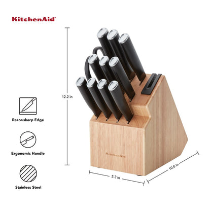 KitchenAid Classic Japanese Steel 12-Piece Knife Block Set with Built-in Knife Sharpener, Black