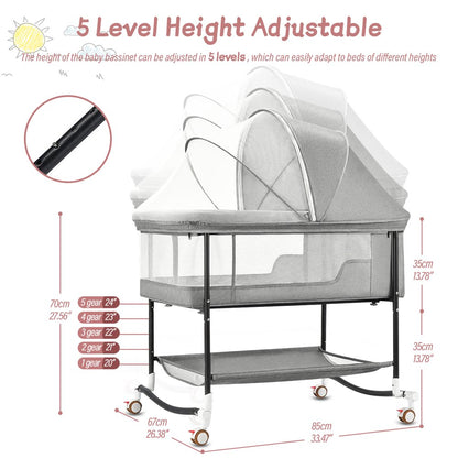 Baby Bassinets, Yadala 4 in 1 Portable Bassinet, Rocking Bed with Storage Basket for Newborns Girl Boy Infant