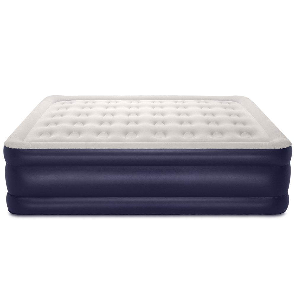 18 Inch Queen Size Air Mattress with Built-In Pump，Blue