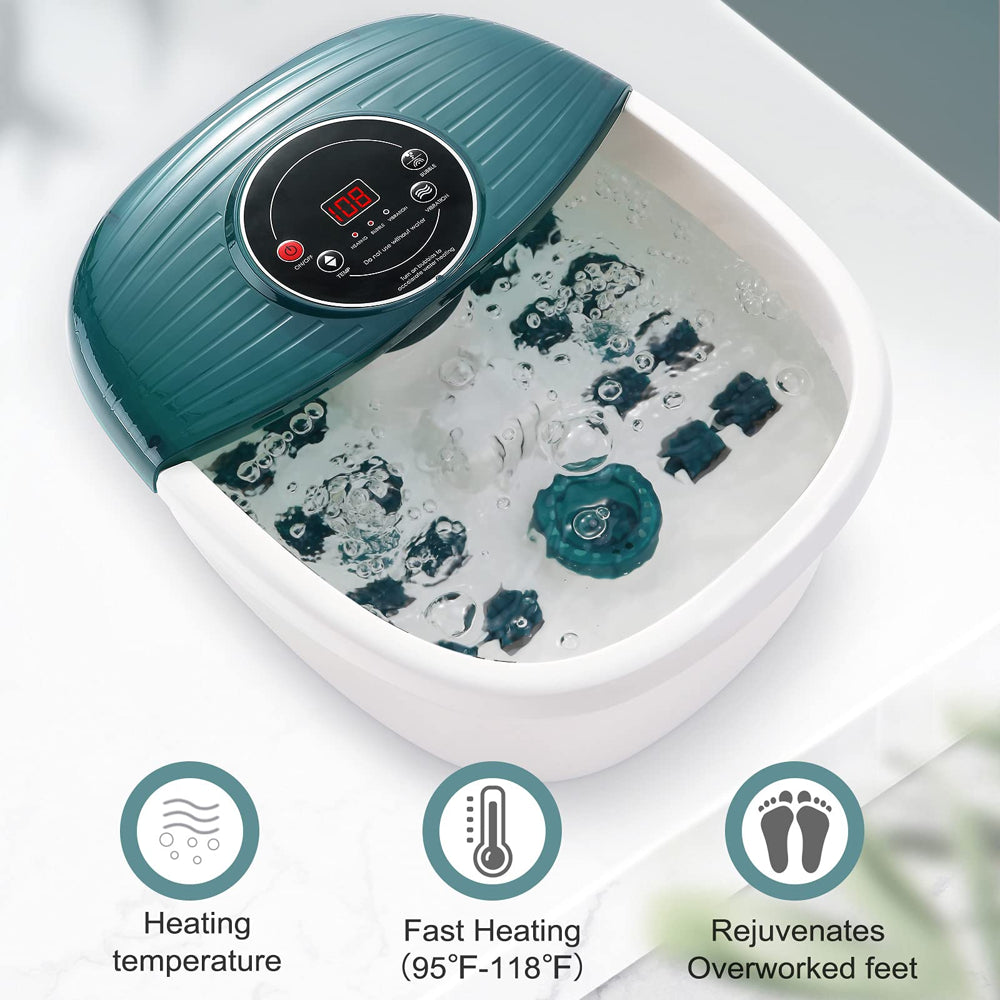 MaxKare Foot Spa Bath Massager with Heat, Bubbles, and Vibration, Digital Temperature Control, 16 Detachable Massage Rollers, Soothe and Comfort Feet